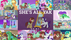 Size: 1968x1110 | Tagged: safe, edit, edited screencap, editor:quoterific, screencap, applejack, auburn vision, berry blend, berry bliss, bifröst, citrine spark, clever musings, fire flicker, fire quacker, fluttershy, fuchsia frost, gallus, golden crust, goldy wings, lilac swoop, midnight snack (g4), night view, november rain, ocarina green, ocellus, peppermint goldylinks, pinkie pie, rarity, sandbar, silverstream, smolder, spike, strawberry scoop, summer breeze, tune-up, twilight sparkle, violet twirl, yona, alicorn, changeling, dragon, earth pony, griffon, hippogriff, pegasus, pony, yak, g4, she's all yak, applejack's hat, bipedal, burp, collage, cowboy hat, cowgirl position, crying, dj scales and tail, female, fit right in, friendship student, glasses, glowing horn, grin, hat, horn, looking at each other, looking at someone, magic, magic aura, male, mirror, open mouth, ponified, pony yona, school of friendship, ship:yonabar, shipping, smiling, species swap, stallion, straight, student six, tongue out, twilight sparkle (alicorn), winged spike, wings