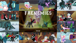 Size: 1978x1114 | Tagged: safe, edit, edited screencap, editor:quoterific, screencap, cozy glow, grogar, lord tirek, queen chrysalis, rusty bucket, twilight sparkle, alicorn, centaur, changeling, changeling queen, ophiotaurus, pegasus, pony, frenemies (episode), g4, season 9, angry, belly, book, clothes, crystal ball, disguise, disguised changeling, eyes closed, fake twilight, female, filly, grogar's orb, legion of doom, open mouth, twilight sparkle (alicorn), winter outfit, worried