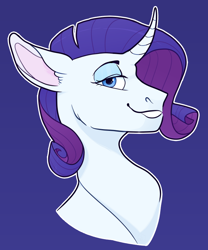 Size: 750x900 | Tagged: safe, artist:malphym, rarity, pony, unicorn, g4, bedroom eyes, blue background, curved horn, eyeshadow, februpony, female, grin, horn, makeup, mare, simple background, smiling, solo