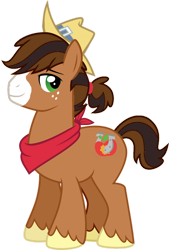 Size: 1280x1894 | Tagged: safe, artist:supersamyoshi, edit, oc, oc only, oc:lucky apple, earth pony, pony, clothes, cowboy hat, freckles, hat, male, offspring, parent:applejack, parent:trouble shoes, parents:troublejack, scarf, simple background, solo, transparent background, unshorn fetlocks