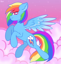 Size: 2800x2900 | Tagged: safe, alternate version, artist:koapony, rainbow dash, pegasus, pony, g4, cloud, ear fluff, female, flying, high res, mare, profile, sky, solo, spread wings, wings