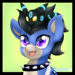 Size: 1000x1000 | Tagged: safe, artist:tokokami, oc, oc:astre de noire, hybrid, original species, pony, umbreon, animated, commission, crossover, fangs, open mouth, pokémon, signature, simple background, ych result