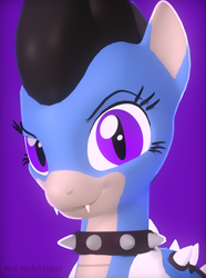 Size: 2160x2907 | Tagged: source needed, safe, artist:mod-madclicker, oc, oc only, oc:astre de noire, hybrid, original species, 3d, fangs, high res, looking at you, purple background, simple background, solo