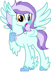 Size: 2173x3025 | Tagged: safe, artist:krystalheartbases, artist:savygriffs, oc, oc only, oc:ocean breeze, oc:ocean breeze (savygriffs), classical hippogriff, hippogriff, base used, beak, claws, female, high res, hippogriff oc, jewelry, looking at you, necklace, open beak, open mouth, smiling, smiling at you, solo, spread wings, wings