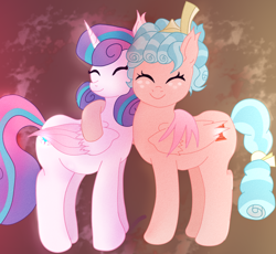 Size: 1322x1216 | Tagged: safe, artist:moonlightrift, cozy glow, princess flurry heart, alicorn, pegasus, pony, g4, a better ending for cozy, cozybetes, cute, eyes closed, female, flurrybetes, hug, lesbian, older, older flurry heart, ship:cozyheart, shipping, winghug, wings