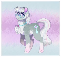 Size: 2106x1950 | Tagged: safe, artist:aaa-its-spook, silver spoon, earth pony, pony, g4, alternate design, chest fluff, coat markings, cute, female, fluffy, glasses, jewelry, mare, necklace, older, older silver spoon, pale belly, pearl necklace, silverbetes, socks (coat markings), solo, unshorn fetlocks, white belly