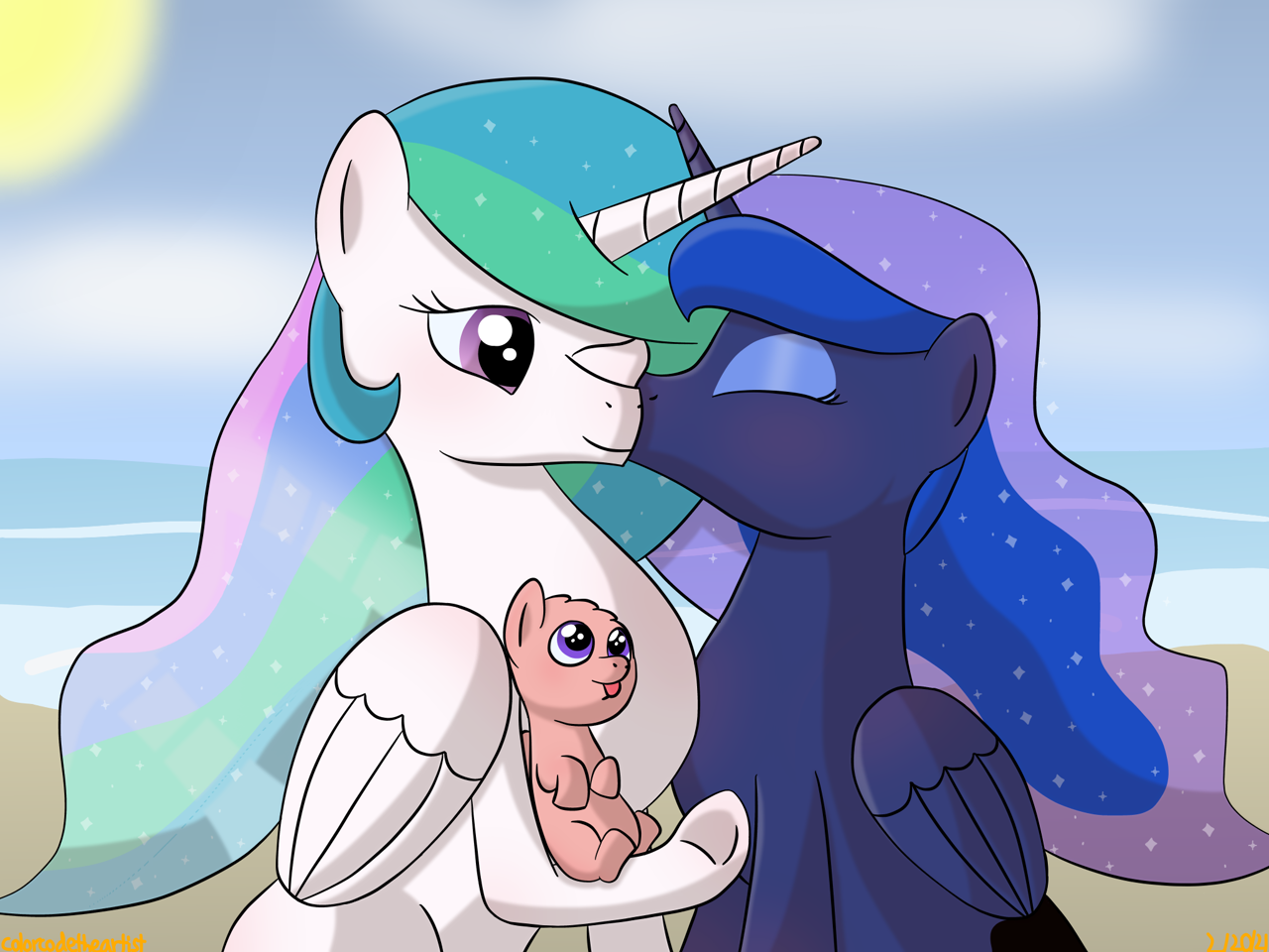 princess celestia, princess luna, oc, oc:prince geo, alicorn, <b>pony</b>, g4, :p,...