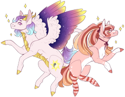 Size: 2606x2018 | Tagged: safe, artist:sleepy-nova, oc, oc only, oc:shimmering scale, oc:sugar sweets, dracony, dragon, earth pony, hybrid, pony, clothes, colored wings, female, high res, mare, multicolored wings, simple background, socks, striped socks, transparent background, wings