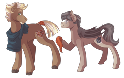 Size: 3500x2200 | Tagged: safe, artist:monnarcha, oc, oc only, oc:stoutheart, oc:waxing lyrical, bat pony, earth pony, pony, glasses, high res, male, simple background, stallion, transparent background