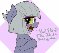 Size: 3923x3523 | Tagged: safe, artist:mrneo, limestone pie, earth pony, pony, g4, angry, blushing, crossed arms, crossed hooves, cute, dialogue, high res, limabetes, limetsun pie, looking at you, madorable, solo, tsundere
