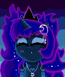 Size: 1079x1280 | Tagged: safe, artist:superhypersonic2000, princess luna, alicorn, pony, g4, blushing, crown, digital art, eyes closed, female, horn, jewelry, mare, necklace, regalia, solo