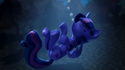 Size: 3840x2160 | Tagged: safe, artist:psfmer, twilight sparkle, alicorn, pony, g4, 3d, asphyxiation, bubble, butt, drowning, eyes closed, falling, female, high res, mare, plot, revamped ponies, solo, source filmmaker, twilight sparkle (alicorn), underwater