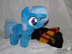 Size: 1024x768 | Tagged: safe, artist:allunacraft, trixie, pony, g4, clothes, harry potter (series), irl, photo, plushie, scarf, solo, wand