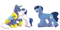 Size: 1280x640 | Tagged: safe, artist:itstechtock, blue moon (g4), night light, shining armor, pony, g4, armor, colt, colt shining armor, headcanon, male, royal guard armor, simple background, transparent background, younger