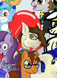 Size: 276x380 | Tagged: safe, artist:lil_vampirecj, oc, oc:cj vampire, earth pony, pony, 2021 community collab, derpibooru community collaboration, arabian, balloon, brown mane, glasses, green eyes, photo