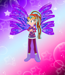 Size: 734x853 | Tagged: safe, artist:magical-mama, artist:selenaede, artist:user15432, fairy, human, hylian, equestria girls, g4, alternate hairstyle, barely eqg related, base used, boots, clothes, colored wings, crossover, crown, crystal sirenix, dress, ear piercing, earring, equestria girls style, equestria girls-ified, fairy wings, fairyized, gradient wings, high heel boots, high heels, jewelry, long hair, nintendo, piercing, ponytail, princess zelda, purple dress, purple wings, rainbow s.r.l, regalia, shoes, sirenix, solo, sparkly wings, the legend of zelda, the legend of zelda: twilight princess, wings, winx, winx club, winxified