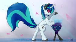 Size: 3840x2160 | Tagged: safe, artist:tenebrisnoctus, dj pon-3, vinyl scratch, pony, unicorn, g4, big tail, bipedal, bipedal leaning, concave belly, female, headphones, high res, leaning, mare, solo, sunglasses, unshorn fetlocks