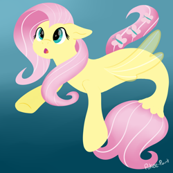 Size: 2000x2000 | Tagged: safe, artist:pokee-paint, fluttershy, pegasus, pony, seapony (g4), g4, crepuscular rays, cute, dorsal fin, female, fin wings, fish tail, flowing mane, flowing tail, green eyes, high res, ocean, open mouth, seaponified, seapony fluttershy, shyabetes, signature, solo, species swap, swimming, tail, underwater, water, watershy, wings