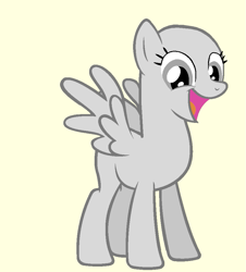 Size: 849x941 | Tagged: safe, artist:equine-bases, oc, oc only, pegasus, pony, bald, base, eyelashes, female, happy, mare, open mouth, pegasus oc, simple background, smiling, solo, wings, yellow background