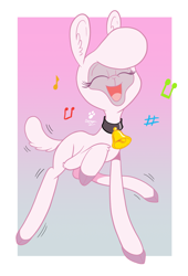 Size: 1288x1894 | Tagged: safe, artist:duragan, pom (tfh), lamb, sheep, them's fightin' herds, adorapom, asdfmovie, community related, cute, dancing, eyes closed, happy, music notes, open mouth, raised hoof, singing, smiling, solo