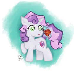 Size: 878x846 | Tagged: safe, artist:pickfairy, sweetie belle, butterfly, pony, unicorn, g4, cute, cutie mark crusaders, diasweetes, female, filly, magic, simple background, solo, transparent background