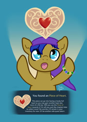 Size: 1024x1434 | Tagged: safe, artist:pickfairy, oc, oc:wanderheart, bracelet, commission, hooves in air, jewelry, looking up, loz, the legend of zelda, ych result
