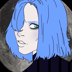 Size: 1000x1000 | Tagged: safe, artist:11_corpse_11, princess luna, human, g4, bust, clothes, eyeliner, female, full moon, hair over one eye, humanized, makeup, moon, s1 luna, solo