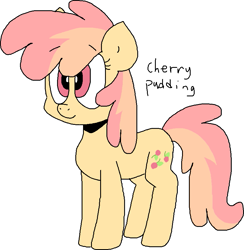 Size: 855x877 | Tagged: safe, artist:spritecranbirdie, oc, oc only, oc:cherry pudding, earth pony, pony, background pony, cherry, cutie mark, female, food, simple background, solo, two toned mane, two toned tail, white background