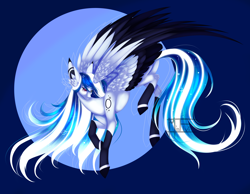 Size: 5076x3937 | Tagged: safe, artist:minelvi, oc, oc only, pegasus, pony, abstract background, colored hooves, ear fluff, ethereal mane, eyelashes, pegasus oc, signature, solo, starry mane, wings