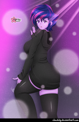 Size: 1141x1761 | Tagged: safe, artist:clouddg, twilight sparkle, equestria girls, g4, alternate hairstyle, ass, breasts, busty twilight sparkle, butt, clothes, female, goth, looking at you, multiple variants, nail polish, punklight sparkle, solo, stockings, thigh highs, twibutt