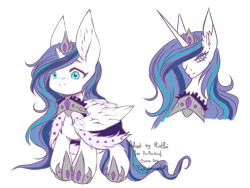 Size: 4000x3000 | Tagged: safe, artist:minelvi, oc, oc only, alicorn, pony, alicorn oc, base used, bust, cape, clothes, crown, duo, ear fluff, female, horn, jewelry, mare, offspring, parent:king sombra, parent:princess celestia, parents:celestibra, peytral, regalia, signature, wings