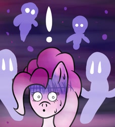 Size: 1167x1280 | Tagged: safe, artist:superhypersonic2000, pinkie pie, earth pony, ghost, pony, undead, g4, digital art, fear, female, mare, scared, solo