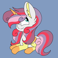Size: 1378x1378 | Tagged: safe, artist:circuspaparazzi5678, apple bloom, scootaloo, sweetie belle, alicorn, pony, g4, applescoot belle, cutie mark crusaders, freckles, fusion, fusion:sweetie belle, solo, sweetiloo bloom, the ultimate cutie mark crusader