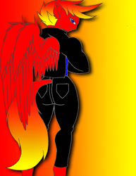 Size: 1024x1326 | Tagged: safe, artist:gh0stzr01, oc, oc only, pegasus, anthro, unguligrade anthro, clothes, digital art, looking at you, looking back, looking back at you, male, simple background, solo, spread wings, tail, wings