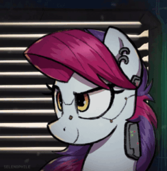 Size: 600x616 | Tagged: source needed, safe, artist:selenophile, part of a set, oc, oc only, oc:sarif, pegasus, pony, animated, commission, cyberpunk, female, solo, visor, ych result