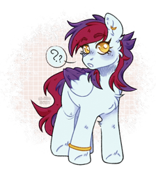 Size: 846x945 | Tagged: source needed, safe, artist:blissful dreams, oc, oc only, oc:sarif, pegasus, pony, chest fluff, female, question mark, simple background, solo, transparent background, two toned wings, wings
