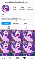 Size: 592x1024 | Tagged: safe, starlight glimmer, twilight sparkle, alicorn, pony, unicorn, g4, the beginning of the end, d:, faic, female, floppy ears, frown, glimmerposting, instagram, lying down, mare, meme, open mouth, prone, twilight sparkle (alicorn), wat, wide eyes