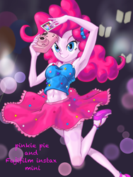 Size: 1668x2224 | Tagged: safe, artist:xjleiu, fluttershy, pinkie pie, rarity, sci-twi, sunset shimmer, twilight sparkle, equestria girls, equestria girls series, g4, spoiler:eqg series (season 2), armpits, balloon, belly button, breasts, busty pinkie pie, camera, clothes, feet, female, fujifilm, hairpin, midriff, photo, photography, picture, sandals, schrödinger's pantsu, skirt, skirt lift, sleeveless, smiling, solo focus, tank top, when you see it