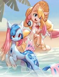 Size: 666x857 | Tagged: artist needed, safe, oc, oc:electronia, oc:lyre wave, beach, convention, mascot, ocean, poster, qingdao brony festival