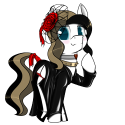 Size: 4800x4800 | Tagged: safe, artist:dacaoo, oc, oc only, oc:chocolate fudge, pony, blushing, choker, clothes, collar, commission, dress, garter belt, heart, latex, latex dress, latex stockings, solo, spiked collar, stockings, tail wrap, thigh highs