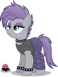 Size: 2862x3758 | Tagged: safe, artist:anime-equestria, boulder (g4), maud pie, earth pony, pony, g4, alternate hairstyle, armband, clothes, collar, ear piercing, eyeshadow, female, high res, makeup, mare, pants, piercing, punk, ripped pants, rock, rock (music), rocker, shirt, simple background, solo, sunglasses, torn clothes, transparent background, vector