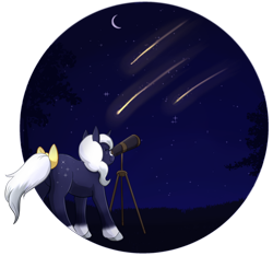 Size: 1024x958 | Tagged: safe, artist:foxhatart, oc, oc only, oc:moonlight, pony, unicorn, bow, female, mare, shooting star, solo, tail bow, telescope