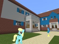 Size: 2048x1536 | Tagged: safe, artist:greendwarf333, artist:topsangtheman, blueberry cake, sassaflash, pegasus, pony, equestria girls, g4, house, looking at you, minecraft, traditional art