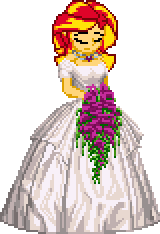 Size: 160x234 | Tagged: safe, artist:smhungary, edit, sunset shimmer, equestria girls, g4, background removed, bouquet, bouquet of flowers, bride, clothes, costume, dress, female, flower, jewelry, marriage, necklace, pixel art, solo, sprite, sunset, wedding, wedding dress