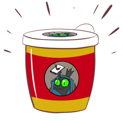 Size: 400x400 | Tagged: safe, artist:chrysalisdraws, queen chrysalis, changeling, changeling queen, g4, bust, candy, cup noodles, duo, female, food, horn, horn impalement, notebook, simple background, smiling, transparent background