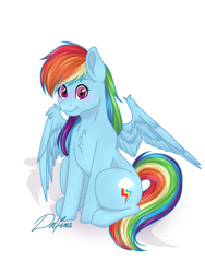 Size: 768x1024 | Tagged: safe, artist:delfinaluther, rainbow dash, pegasus, pony, g4, chest fluff, cute, female, mare, simple background, solo, white background