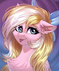Size: 2750x3300 | Tagged: safe, artist:hakaina, oc, oc only, oc:bay breeze, pegasus, pony, :p, bow, chest fluff, cute, ear fluff, female, hair bow, high res, mare, ocbetes, solo, tongue out