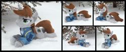Size: 4245x1754 | Tagged: safe, artist:peruserofpieces, oc, oc only, oc:littlepip, pony, unicorn, fallout equestria, beanie (plushie), clothes, determined, female, horn, irl, lying down, mare, photo, pipbuck, plushie, prone, smiling, snow, solo, sploot, tree