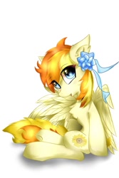 Size: 854x1280 | Tagged: safe, artist:remainatto, oc, oc only, oc:向阳花, pegasus, pony, accessory, female, flower, looking at you, mare, simple background, solo, white background