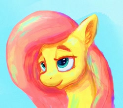 Size: 1286x1124 | Tagged: safe, artist:phutashi, fluttershy, pony, g4, bust, cute, ear fluff, female, lidded eyes, mare, portrait, shyabetes, smiling, solo, three quarter view